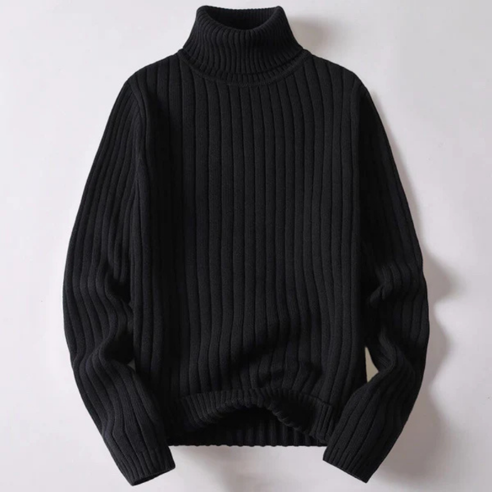 Levoire | Pull À Col Roulé Côtelé Élégant Noir