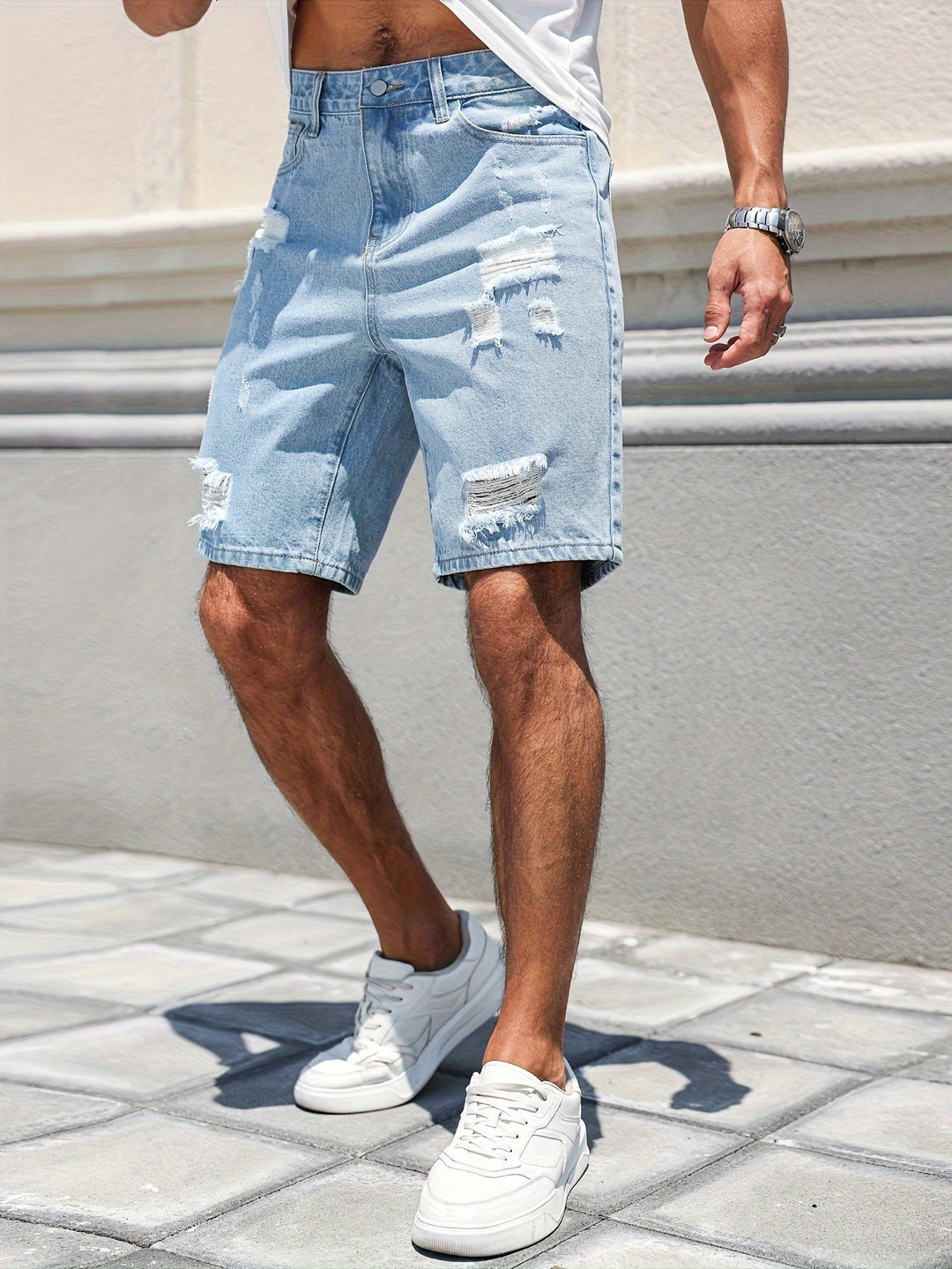 Levoire | Short En Jean Pour Homme Avec Des Trous Bleu clair