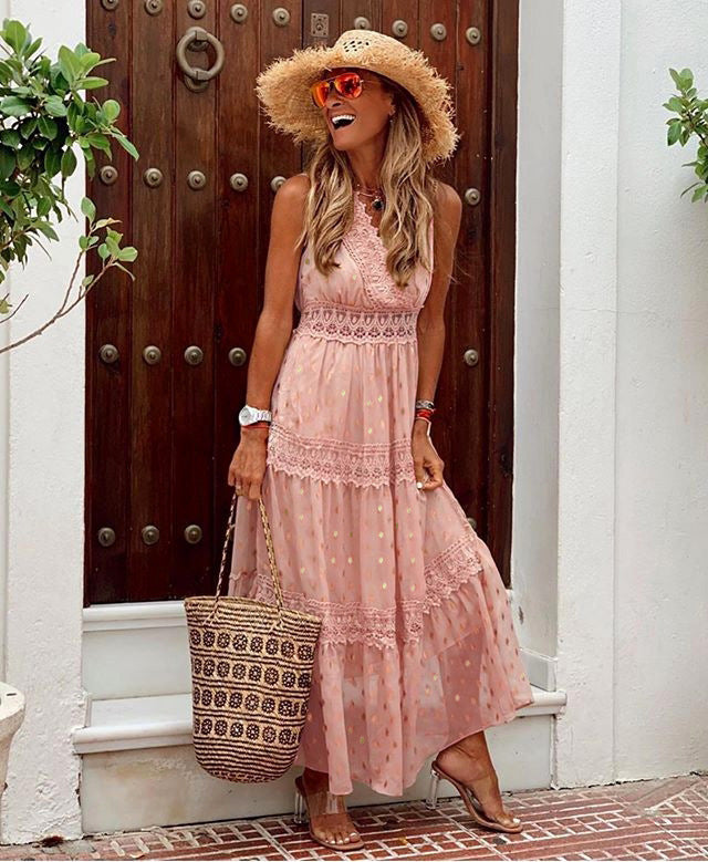 Levoire | Robe Maxi Élégante Cintrée Rosa