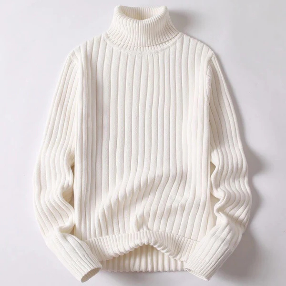 Levoire | Pull À Col Roulé Côtelé Élégant Blanc