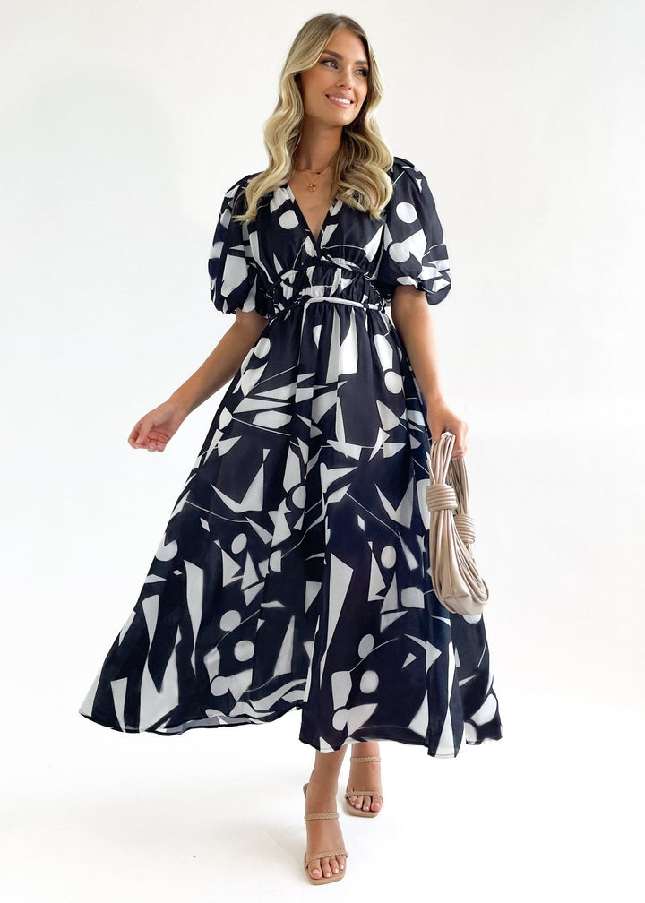 Levoire | Robe Longue Avec Décolleté En V Et Manches Bouffantes Noir