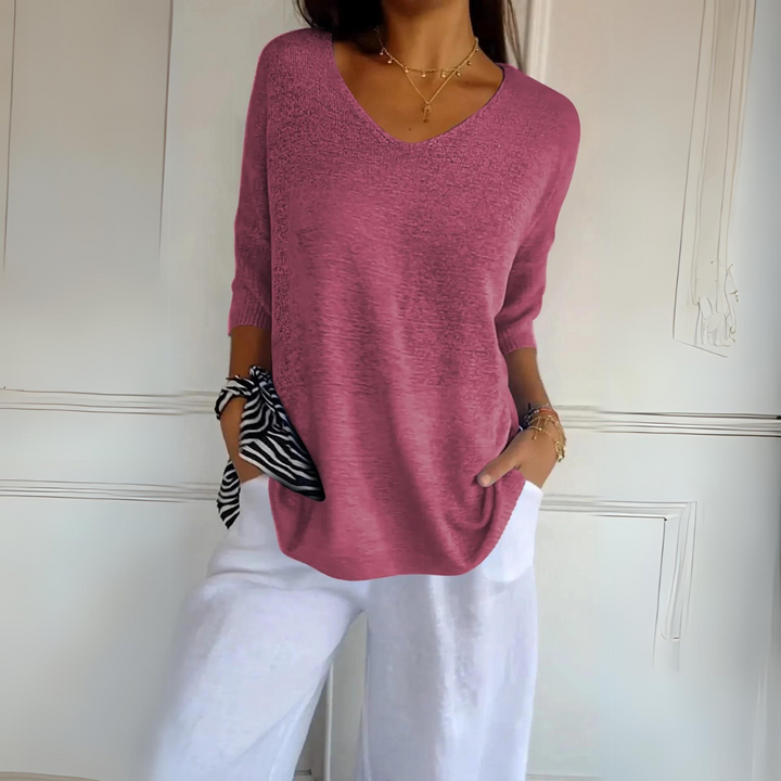 Levoire | Pull Décontracté Pour Femmes À Col En V Rosa