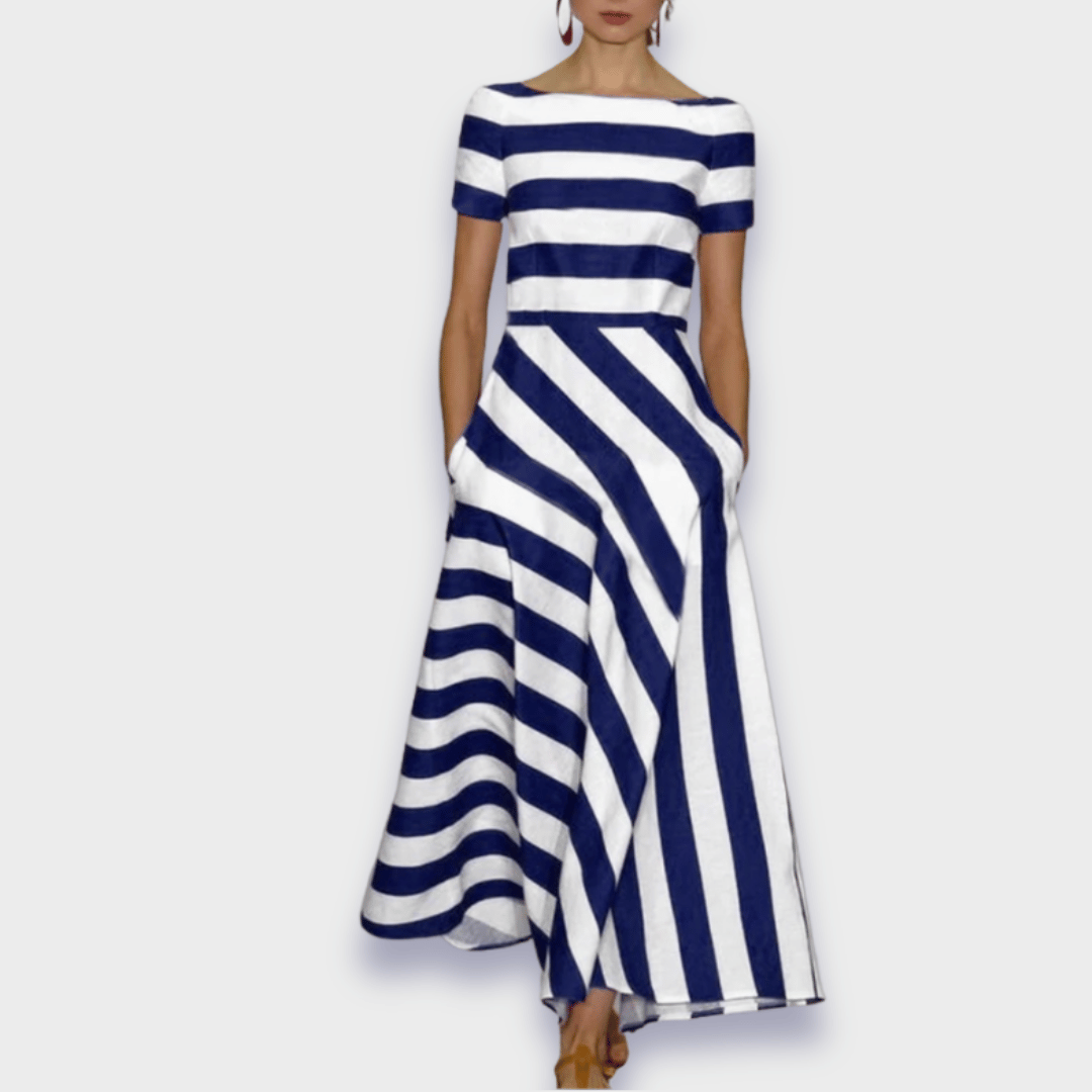 Levoire | Robe Maxi Rayée Faite Main Bleu marine