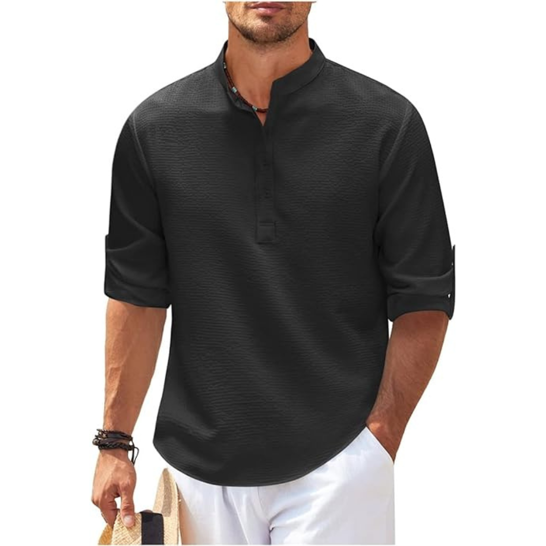 Levoire | Henley Shirt Décontracté Coupe décontractée Noir