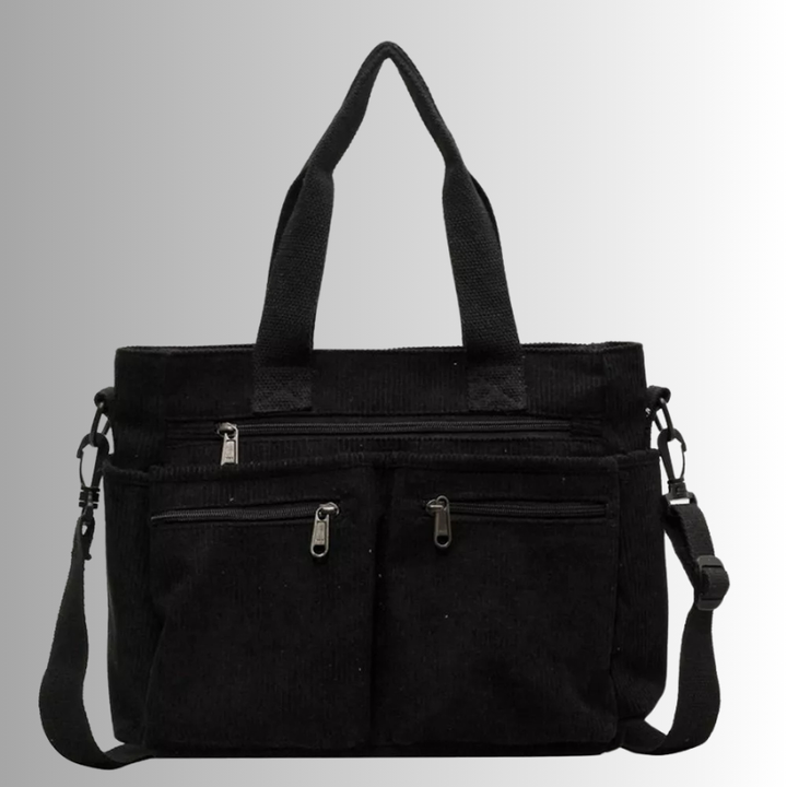 Levoire | Sac À Bandoulière En Corduroy Avec Plusieurs Poches Pour Femmes Noir