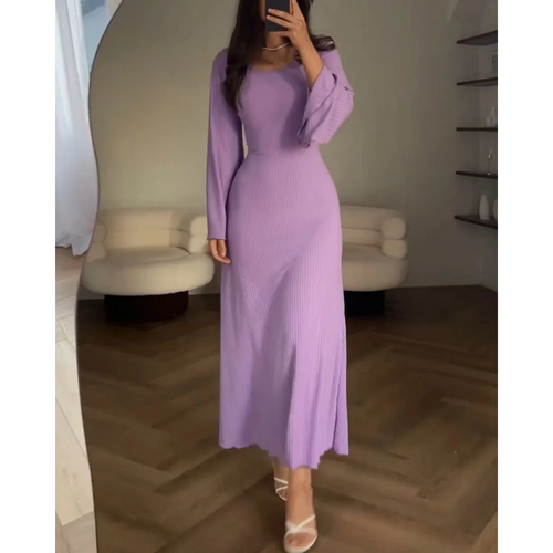 Levoire | Robe D'Invitée De Mariage Pour Femme À Manches Longues Et À Côtes - Maxi
