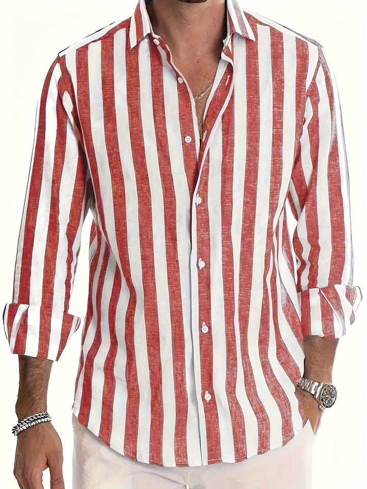 Levoire | Chemise En Coton Lin Rayée Pour Hommes Rot