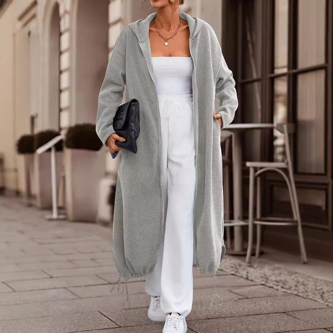 Levoire | Long, Épais, Veste Décontractée Unicolore Pour Femmes Gris
