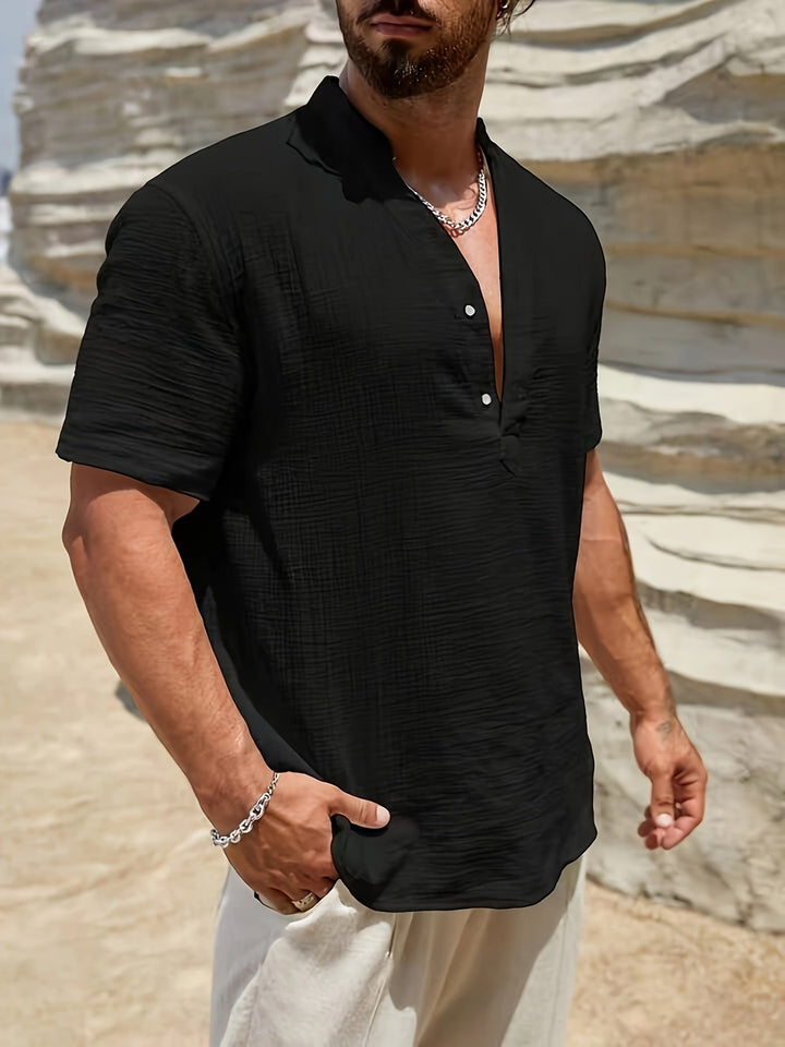 Levoire | Chemise Henley En Coton Pour Hommes À Manches Courtes Noir
