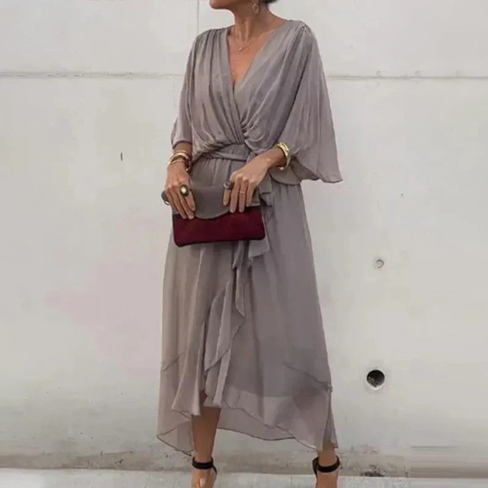 Levoire | Élégante Robe Midi À Retournement Gris