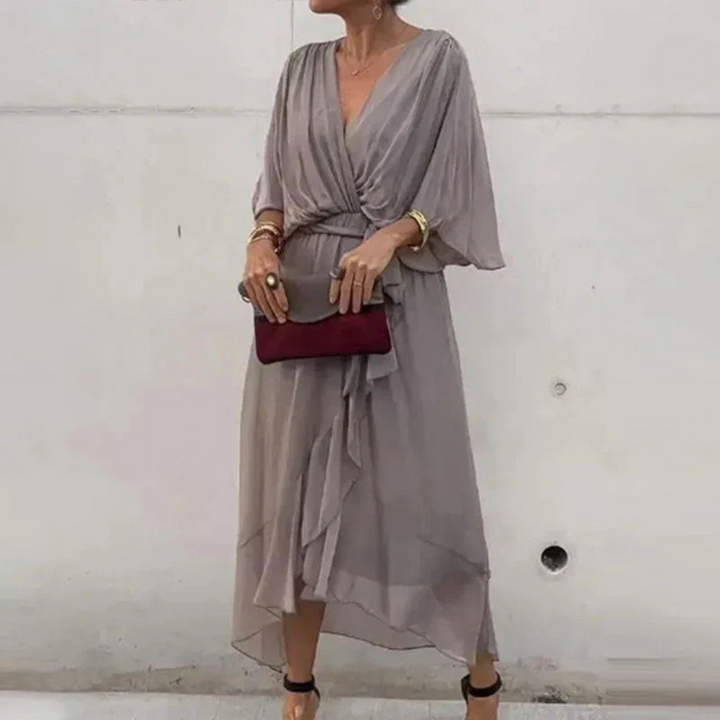 Levoire | Élégante Robe Midi À Retournement Gris