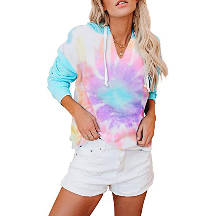 Haut à capuche pour femme à col en V avec design tie-dye Levoire