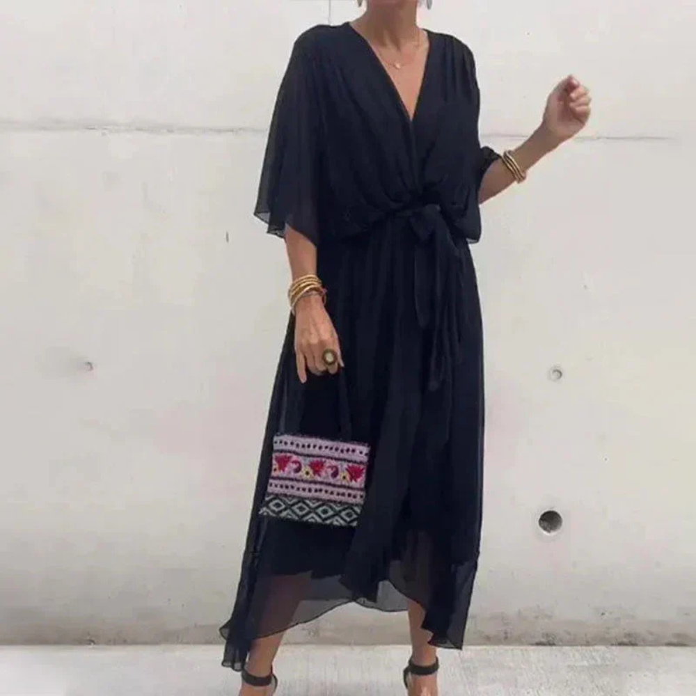 Levoire | Élégante Robe Midi À Retournement Noir