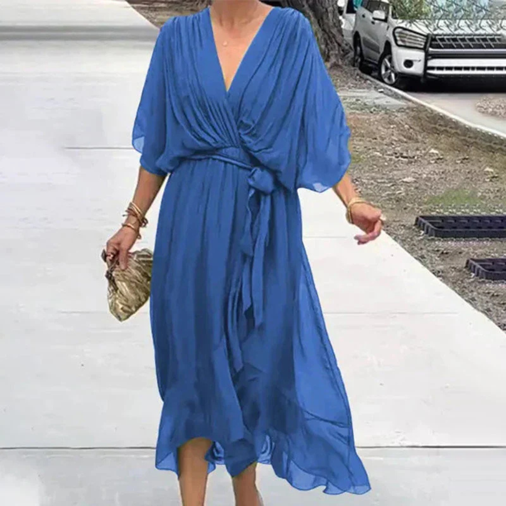 Levoire | Élégante Robe Midi À Retournement Bleu