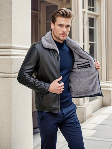 Levoire | Veste zippée à col en fourrure à manches longues