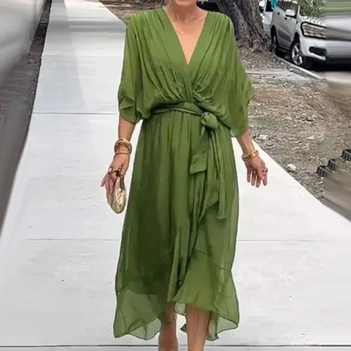 Levoire | Élégante Robe Midi À Retournement Vert