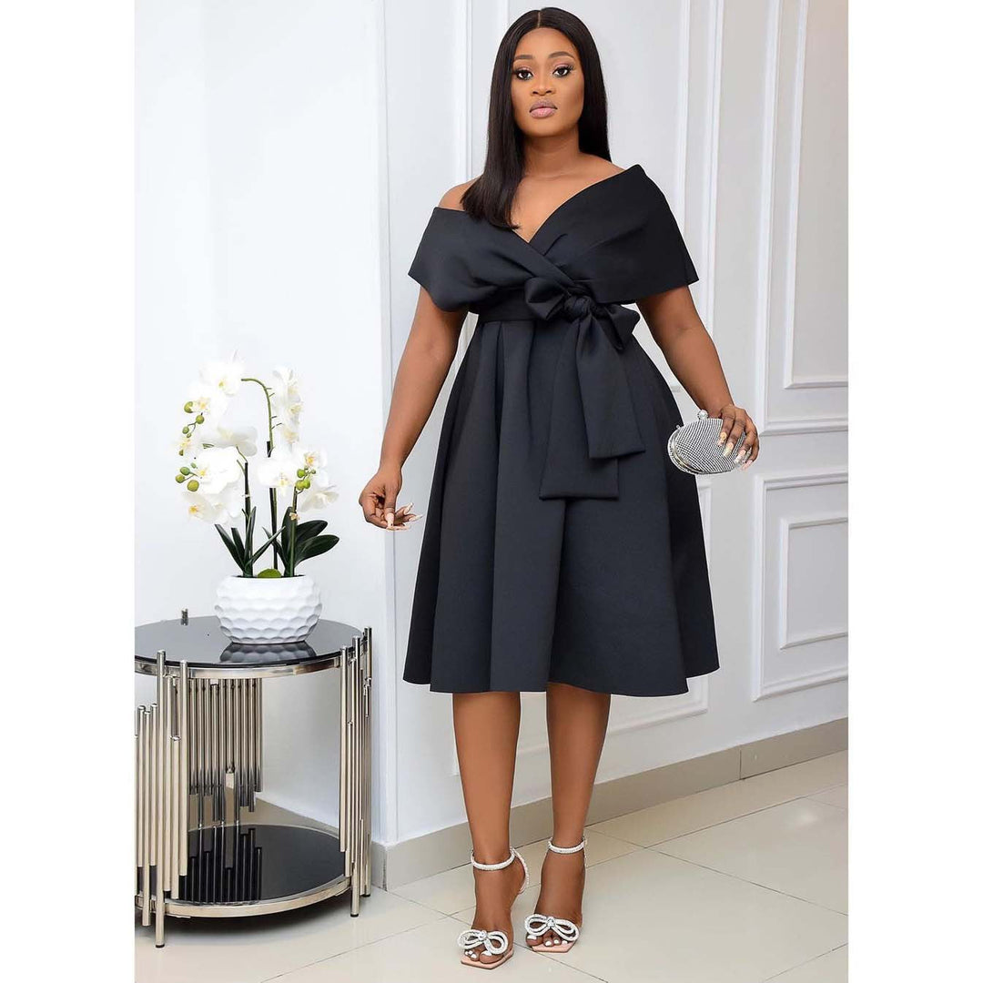 Levoire | Élégante Robe De Soirée À Décolleté En V Slim-Fit Noir