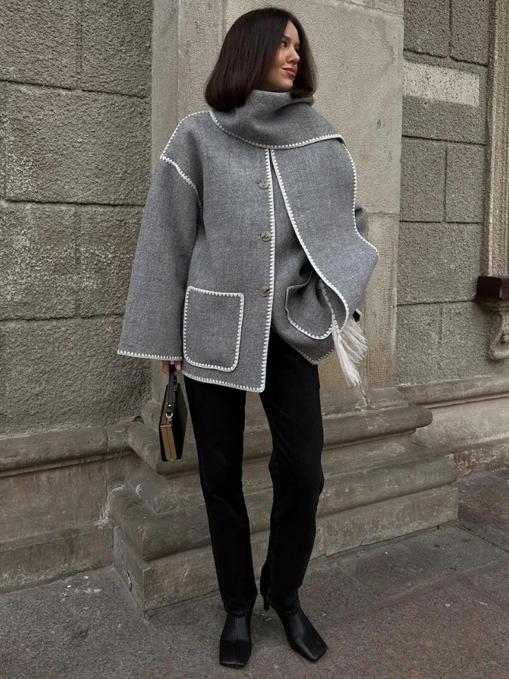 Levoire | Élégante Veste D'Entrée À Manches Longues Avec Écharpe Gris