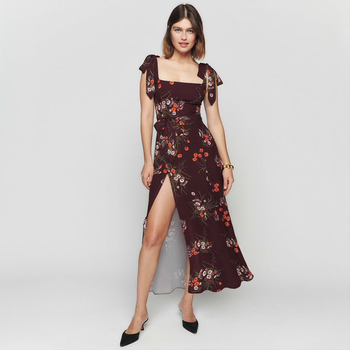Levoire | Robe Française Longue Décolleté Droit Fentes Braun