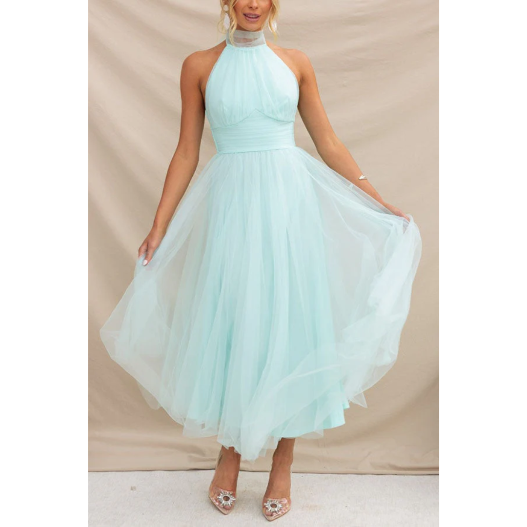 Levoire | Robe de demoiselle d'honneur midi avec dos ouvert pour femmes Vert