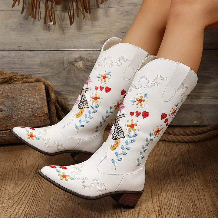 Levoire | Bottes à tige haute et semelle épaisse brodée