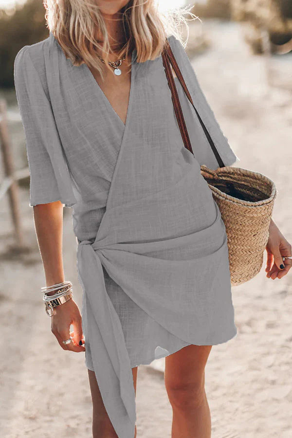 Levoire | Robe D'Été Élégante Avec Décolleté En V Gris