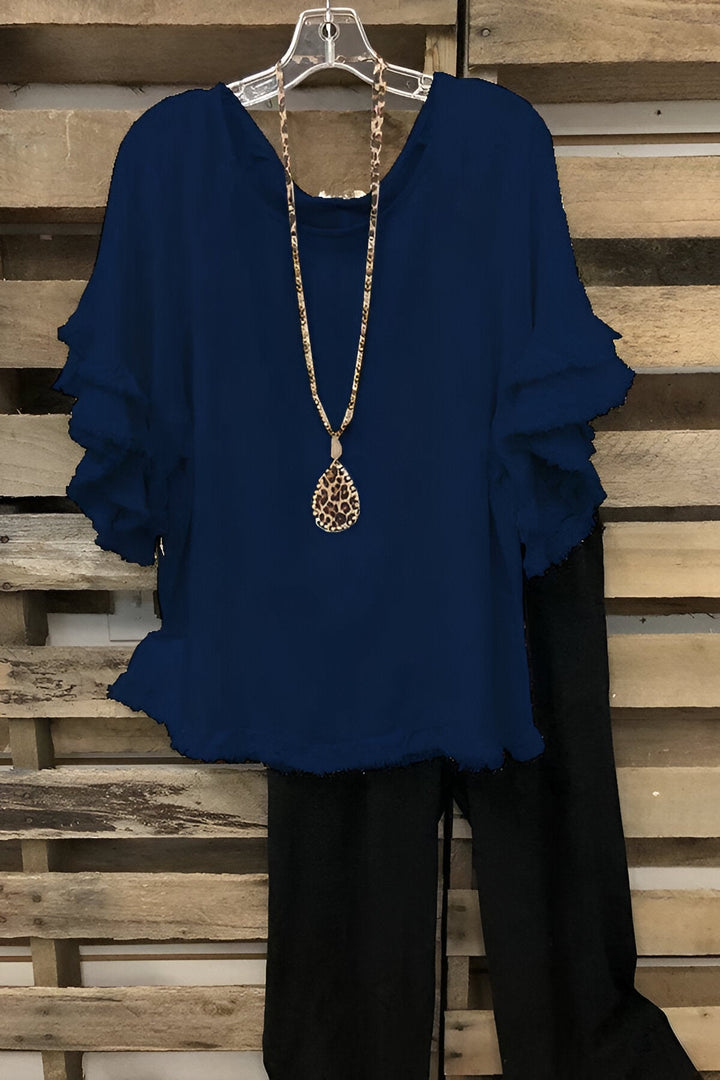 Levoire | Blouse En Coton Froncé Avec Col Rond Bleu marine
