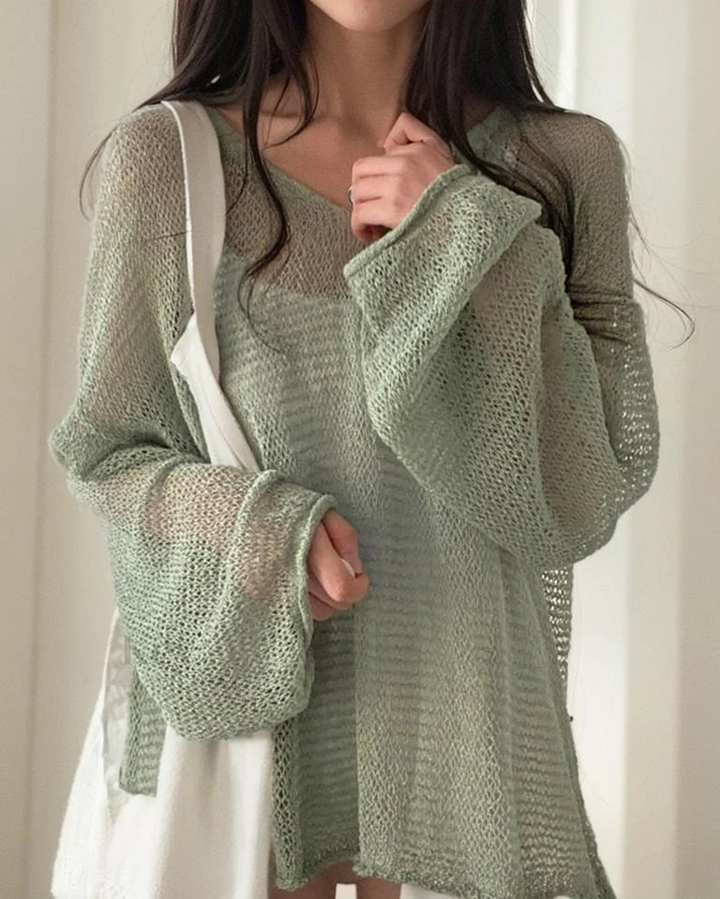 Levoire | Haut De Bikini Chic Avec Motif Losange Creux Et Protection Solaire, Manches Longues Vert Une taille