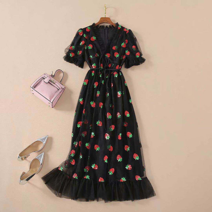 Levoire | Robe d'été tendance à nœud en maille noir