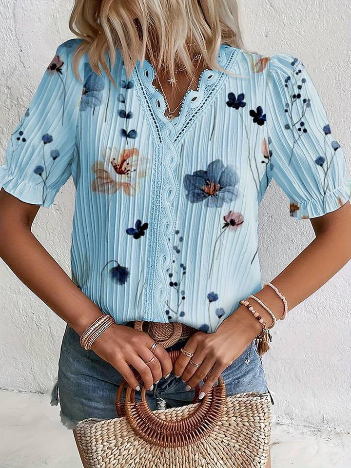 Levoire | Blouse À Bordure En Dentelle Fleurie Bleu ciel