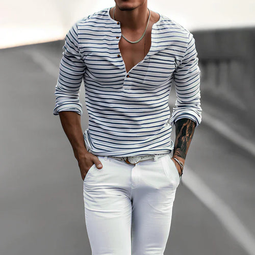 Levoire | Chemise À Rayures À Manches Longues Avec Col Henley