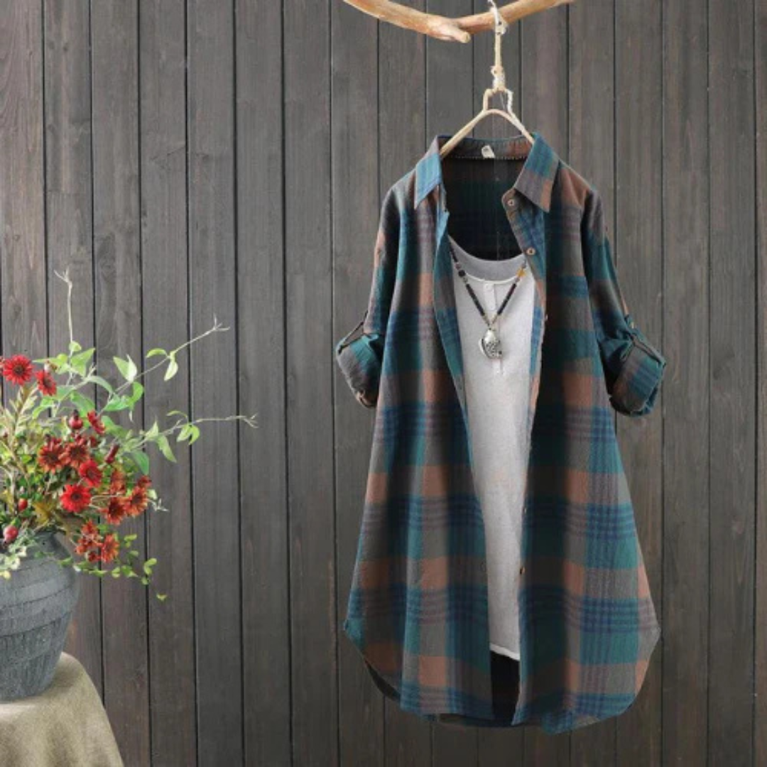 Levoire | Chemise à carreaux surdimensionnée à manches longues Bleu marine