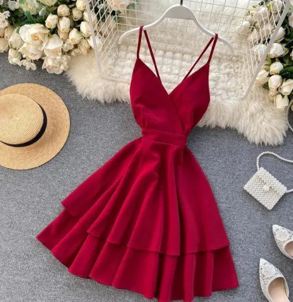 Levoire | Robe courte pour femmes avec un lien à l'arrière Vin rouge