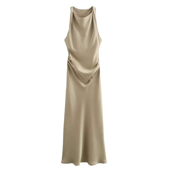 Levoire | Robe Maxi Satin Drapé Élégante Or