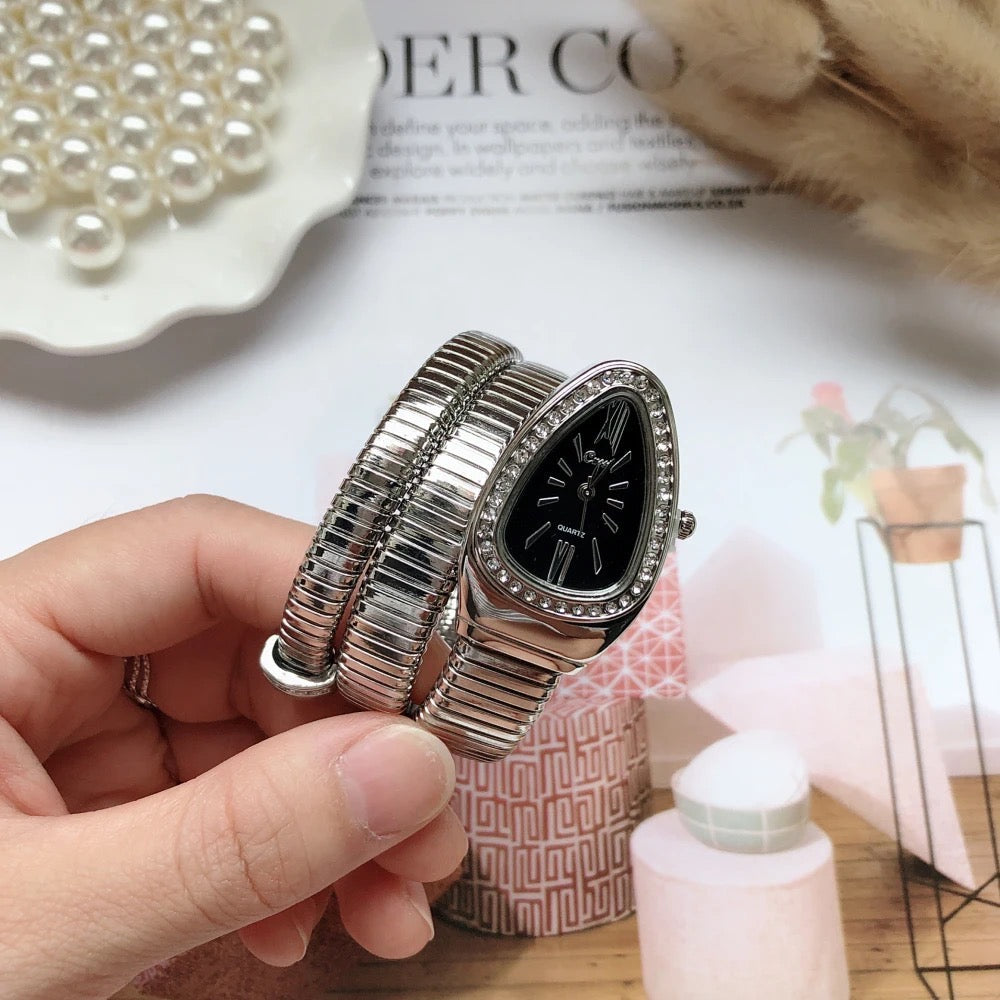 Levoire | Montre Bracelet Enroulée En Or Luxueux Argent Noir