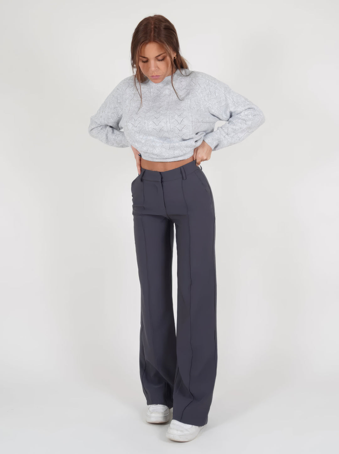 Levoire | Pantalon Large Taille Haute Pour Femmes Gris