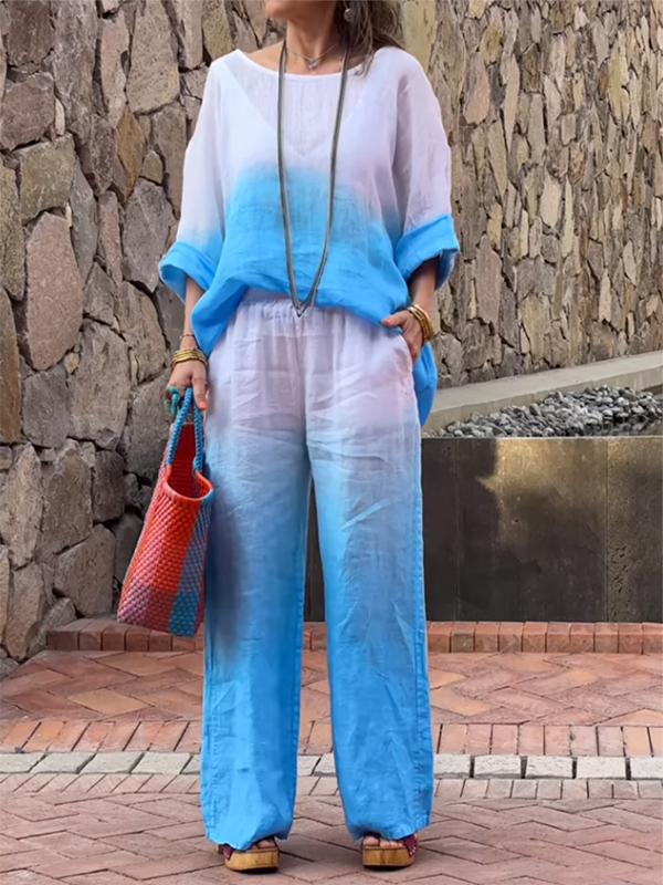 Levoire | Ensemble Deux Pièces En Coton Et Lin Pour Femmes bleu clair