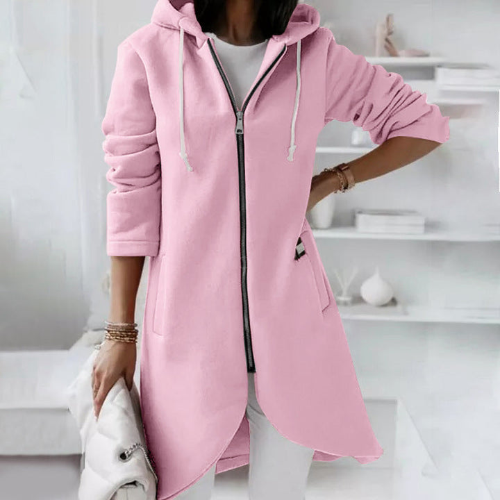 Levoire | Pull À Capuche Long Et Confortable Avec Zip Pour Femmes Rosa