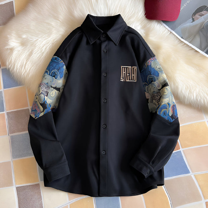 Levoire | Chemise De Travail Inspirée Rétro Avec Ours Brodé Noir