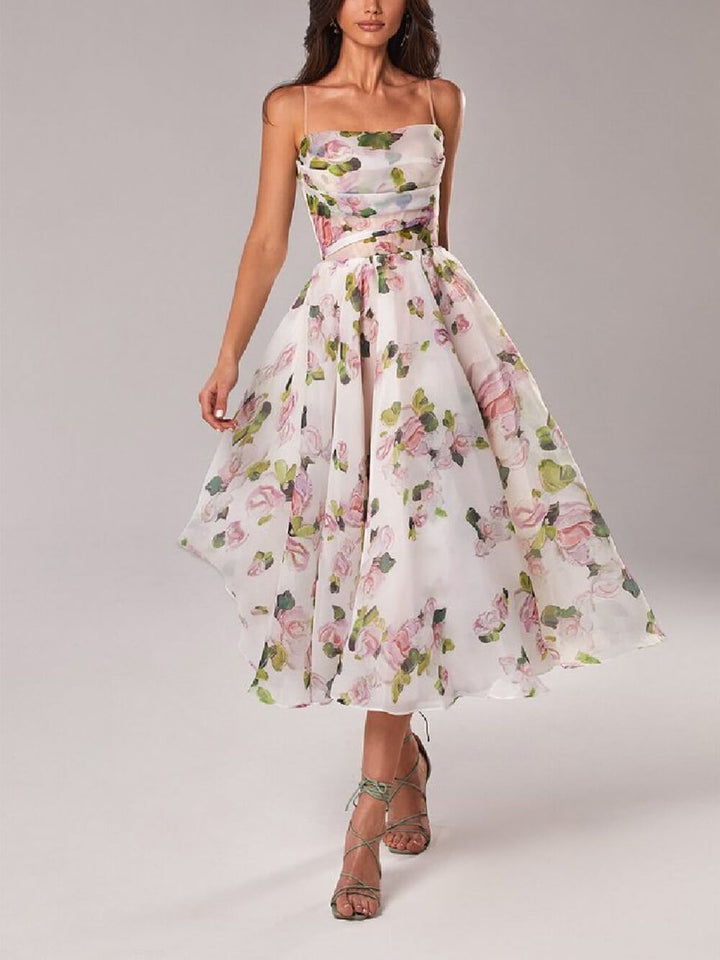 Levoire | Robe Midi Swing En Chiffon Avec Imprimé Floral Pour Femmes Rosa