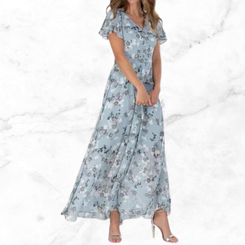 Levoire | Robe pour femmes charmante rétro fleurie design flatteur pour la silhouette Bleu clair