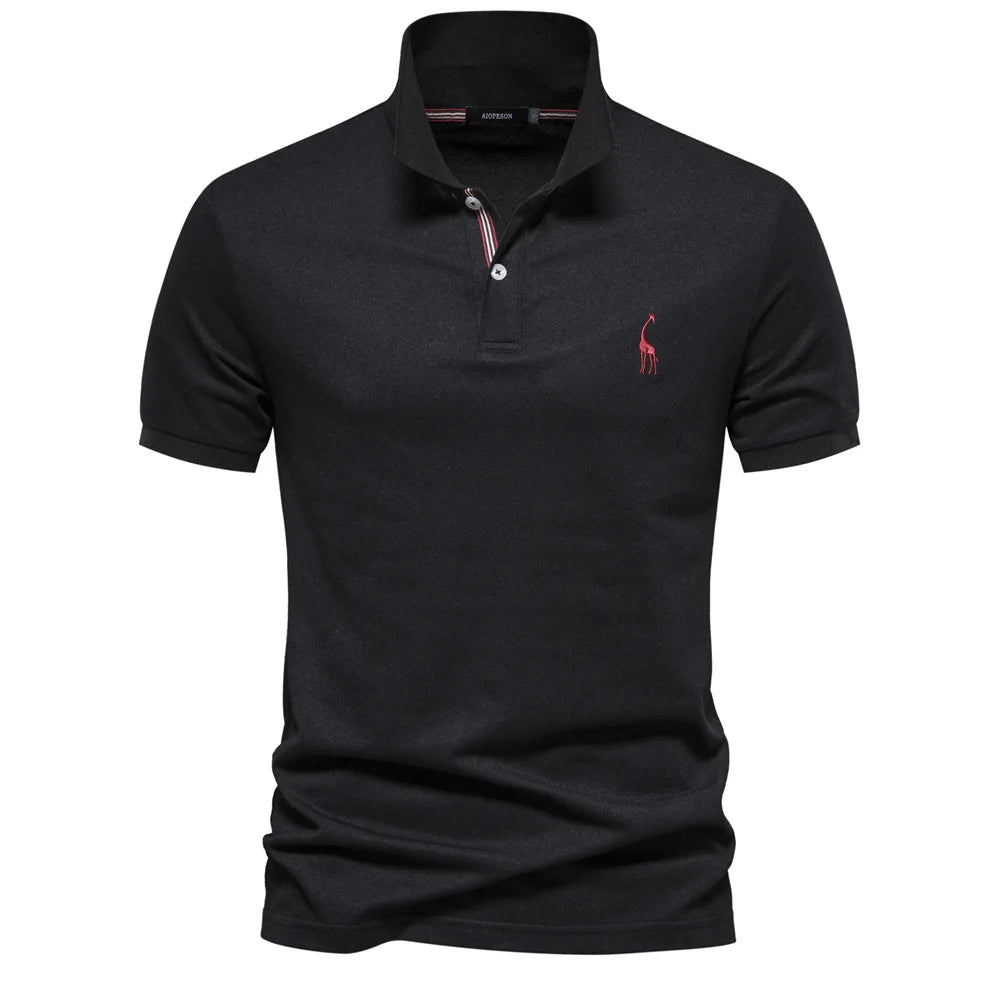 Levoire | Polo en coton luxueux avec logos de cerf Noir
