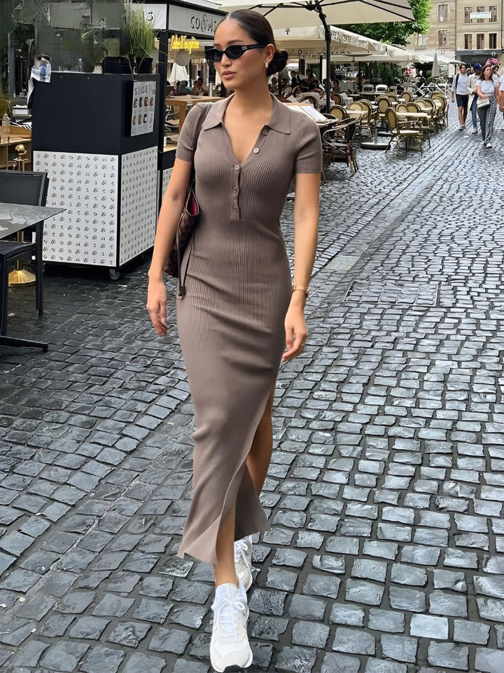 Levoire | Robe Midi Élégante Avec Fente Braun