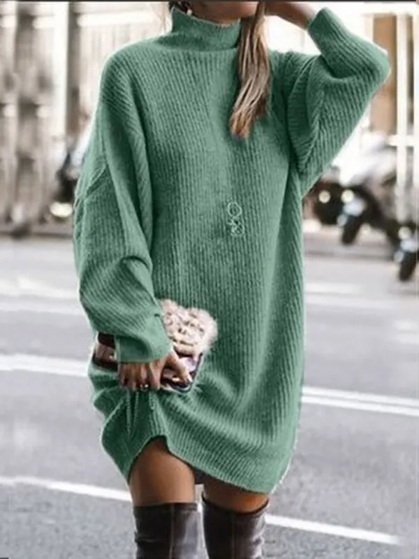 Levoire | Robe Femme À Manches Longues Et Coupe Décontractée Modèle Mi-Long Vert