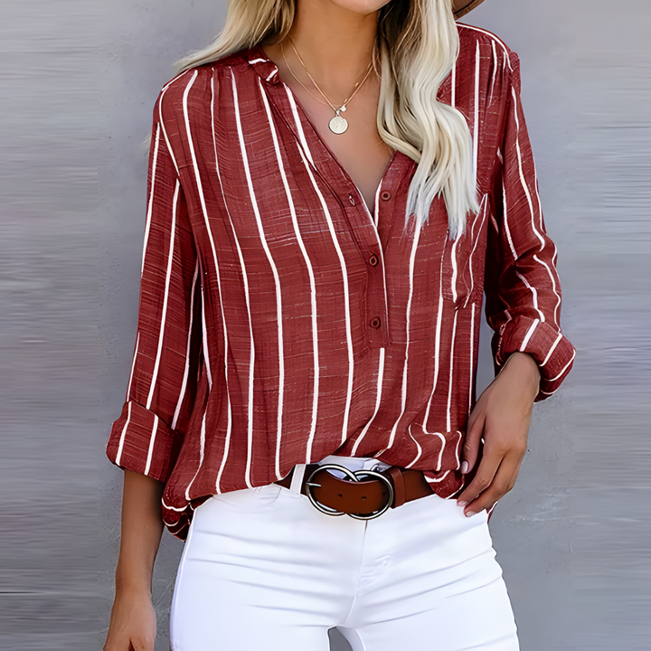 Levoire | Chemise À La Mode Pour Femmes | Rayé Rouge