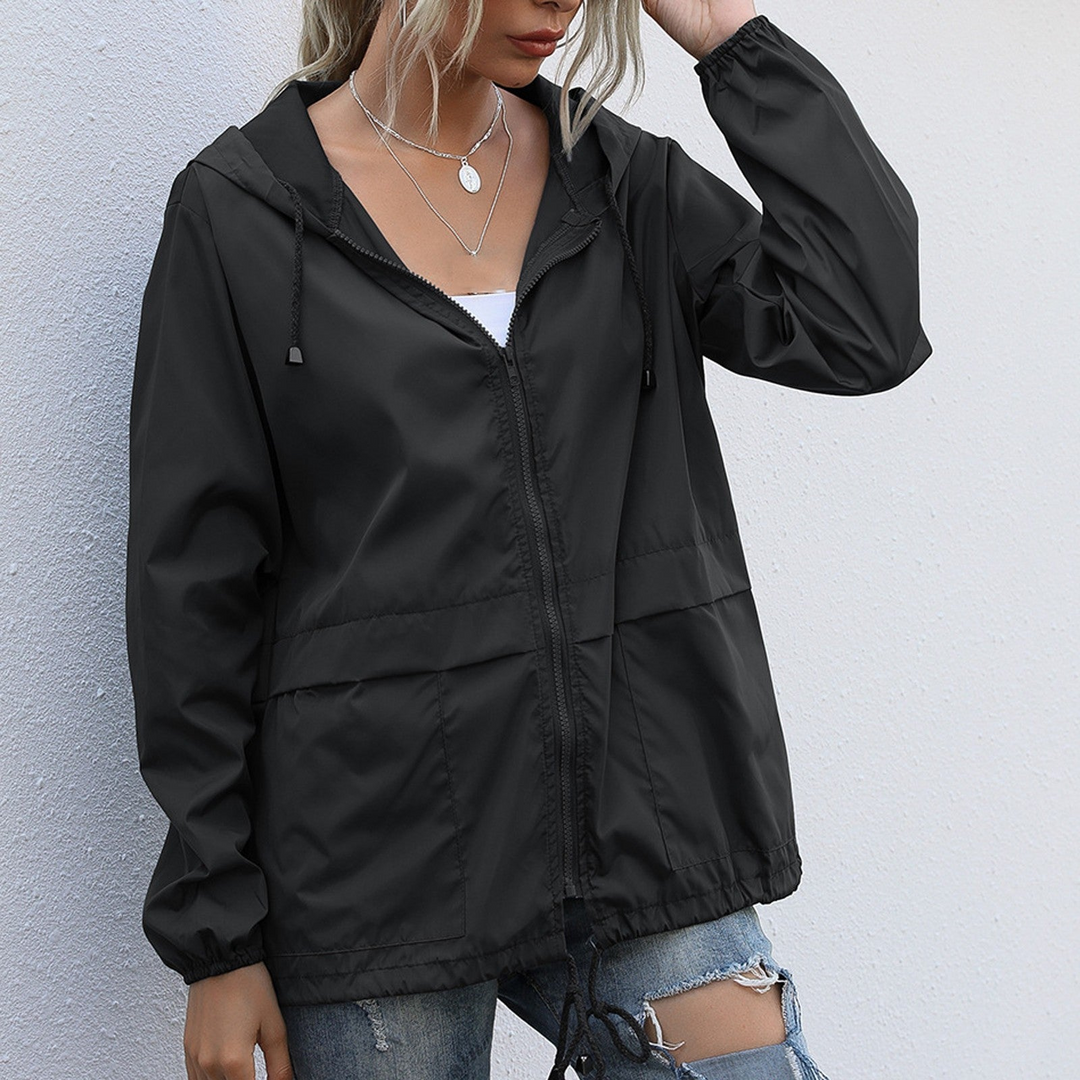 Levoire | Manteau pour femmes imperméable avec fermeture éclair - Imperméable élégant pour femmes Noir