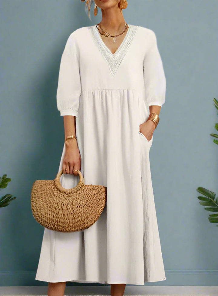 Levoire | Robe Avec Décolleté En V, Manches Amples Et Finition En Dentelle Raffinée