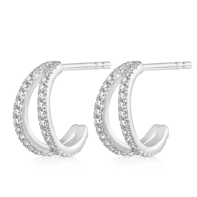 Levoire | Boucles D'Oreilles À Anneaux Doubles Avec Zircon Élégant Argent 12 mm