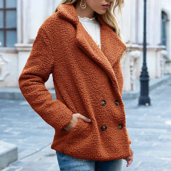 Levoire | Manteau intermédiaire Teddy élégant à double boutons pour femmes Orange