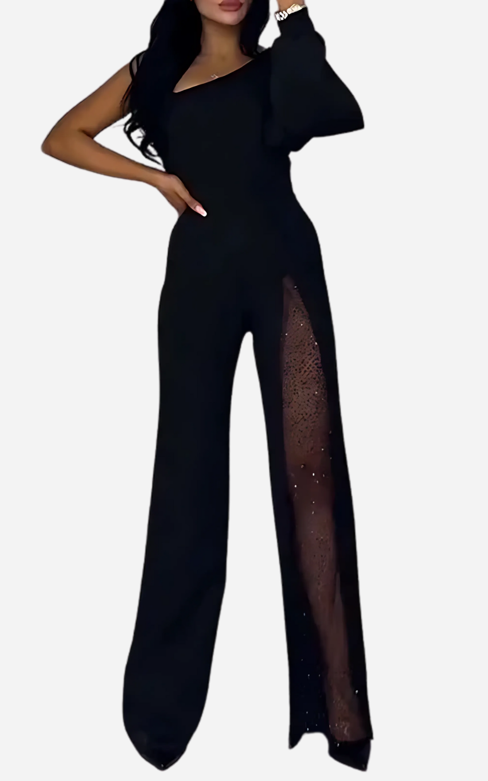 Levoire | Robe Élégante Femme Épaule Dégagée Et Glamour Avec Fente Noir